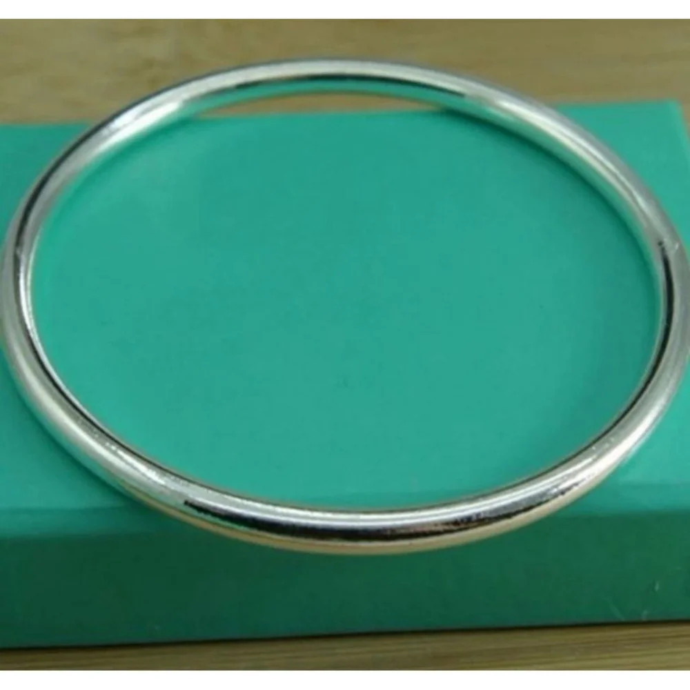 NEW Polished Men's Hinged White Gold-Plated S925 Bangle Bracelet, Size 8"
